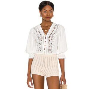 Free People Women Louella Top White Embroidered Bohemian Cottagecore Aesthetic
